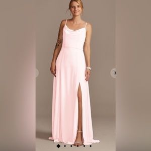 David’s Bridal Cowl Neck Chiffon Bridesmaid dress with slit